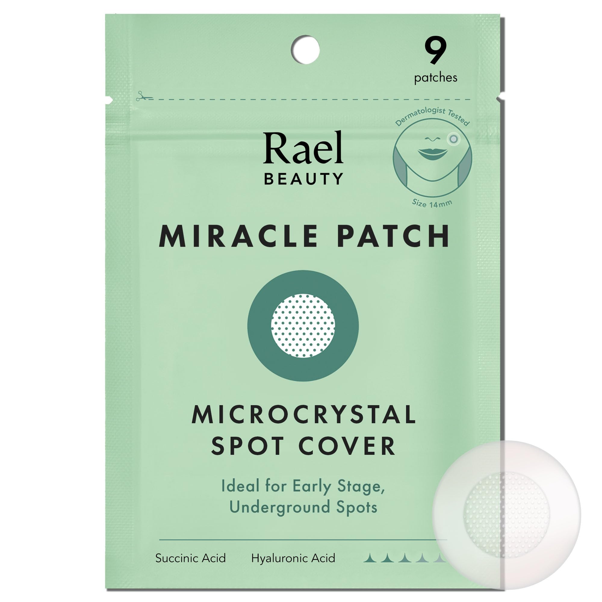 Rael Pimple Patches Miracle Microcrystal Spot Cover on skin provides discreet blemish protection.