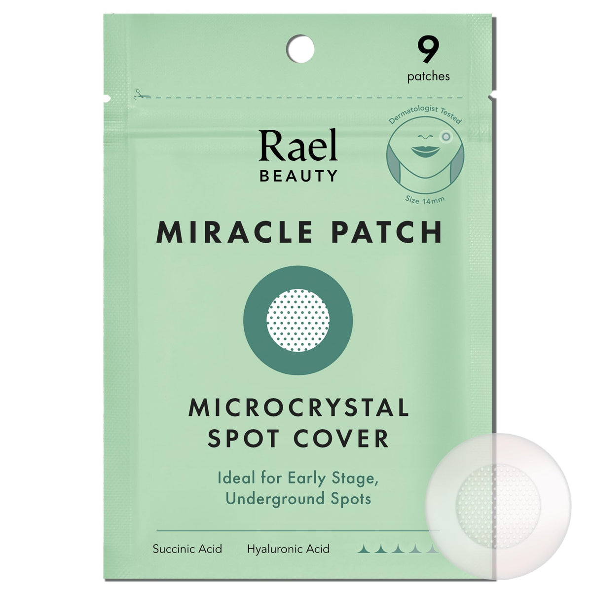 Rael Pimple Patches Miracle Microcrystal Spot Cover on skin provides discreet blemish protection.
