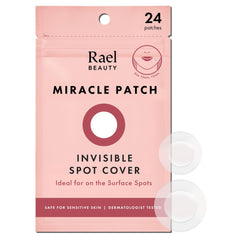 Rael Pimple Patches packaging shows discreet, travel-friendly hydrocolloid solution.