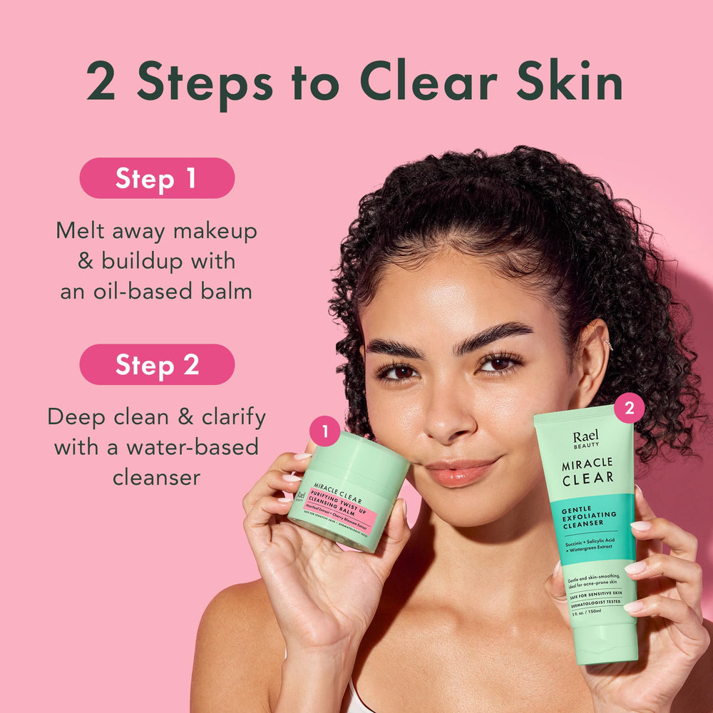 Rael rinse-off finish image shows water-light skin after cleansing.
