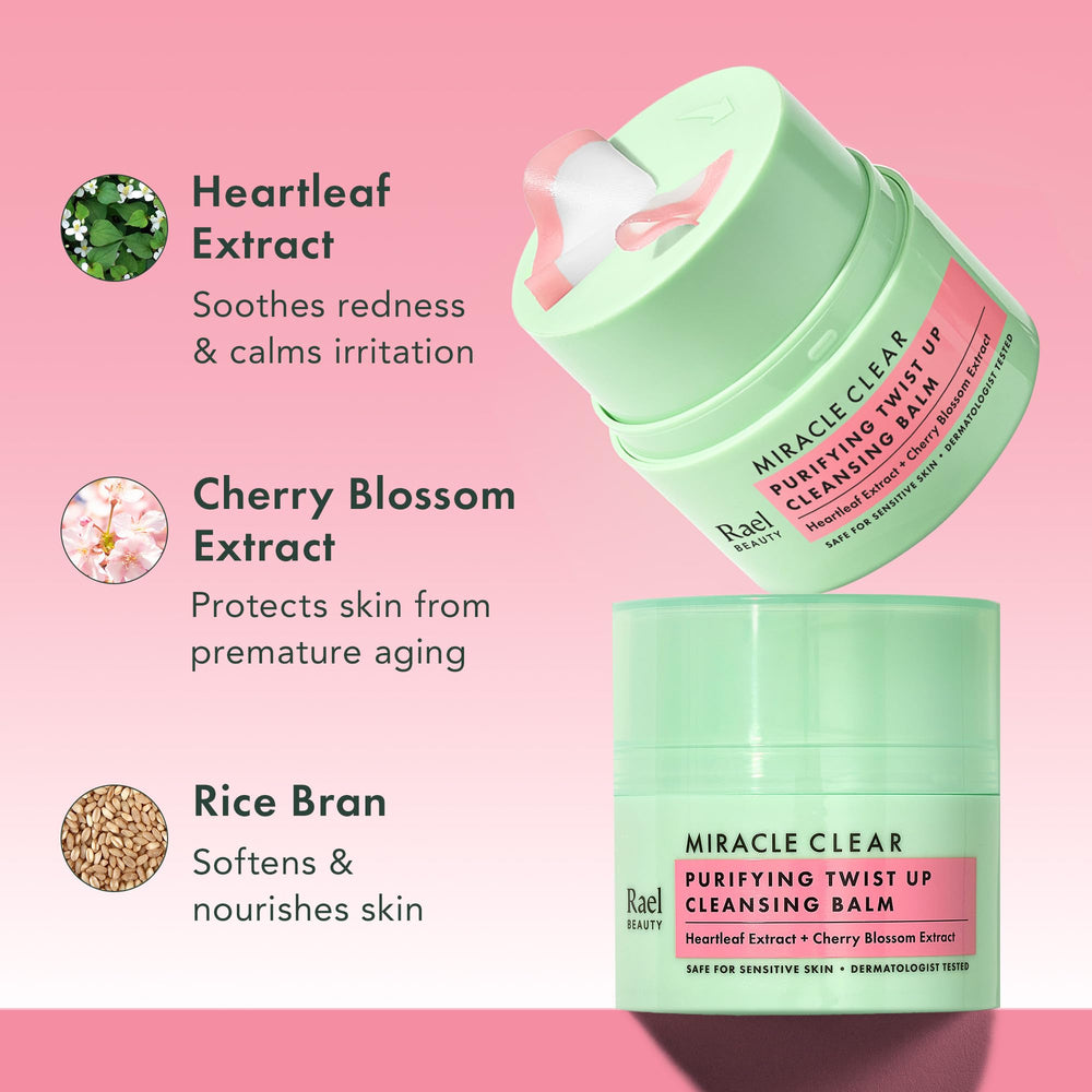 Rael tamanu oil infusion image emphasizes soothing, non-irritating cleansing.