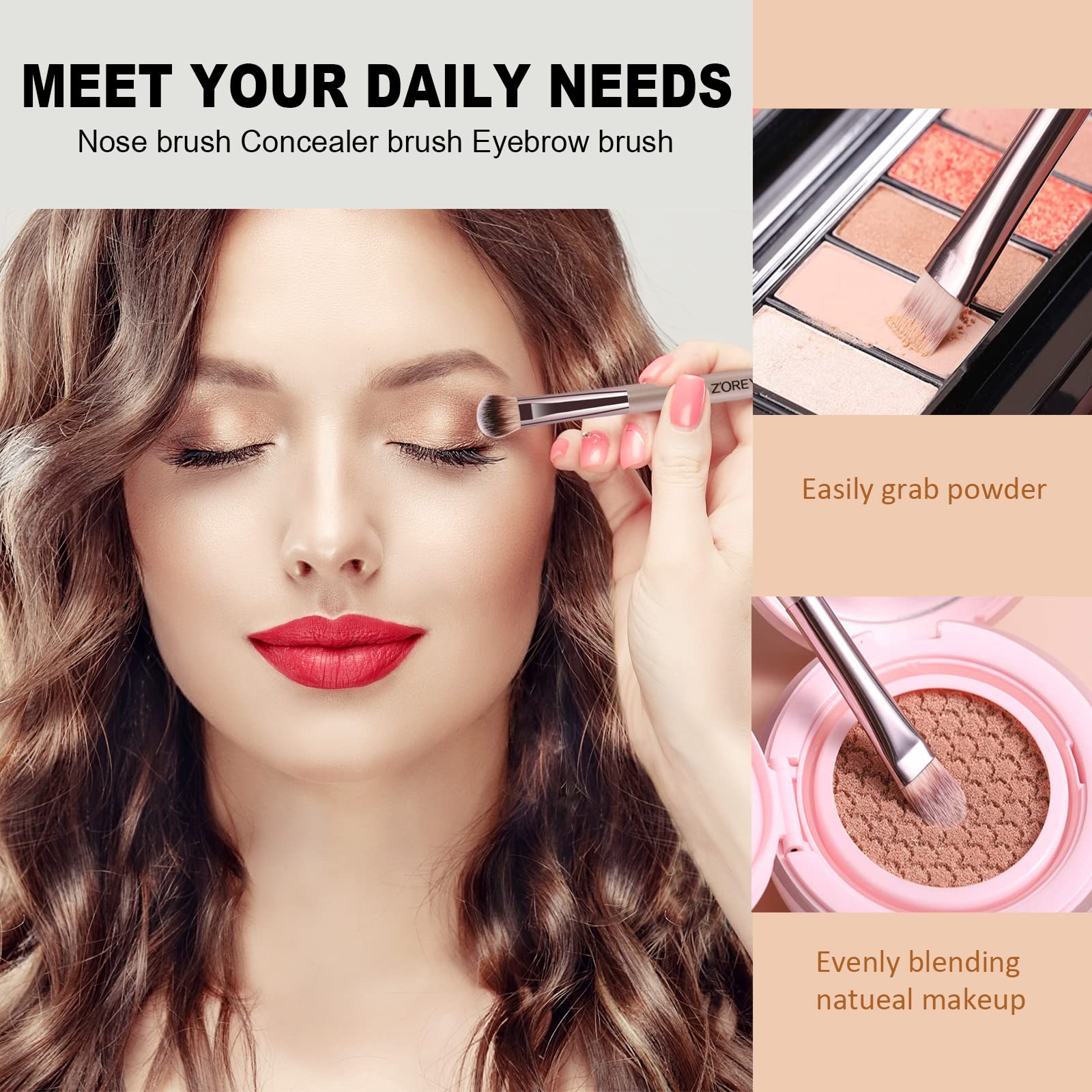 Raffaello ZOREYA precision eyeshadow brushes blend seamlessly for contouring and highlighting.