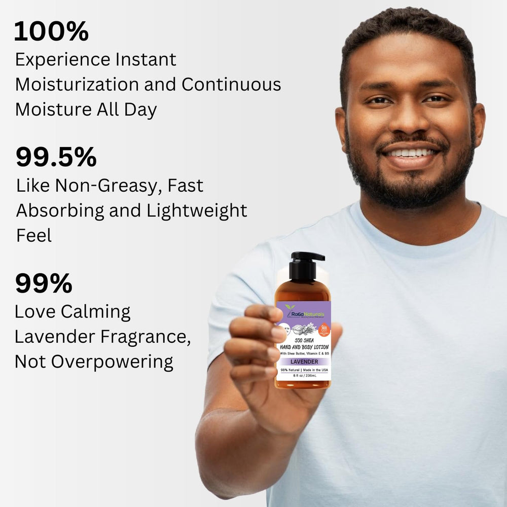 RaGaNaturals lotion bottle with lavender sprigs communicates calming daily self care