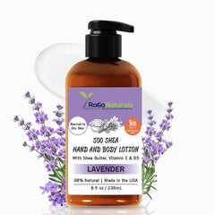 RaGaNaturals Lavender Shea Butter Lotion jar shows rich moisture for all day hydration