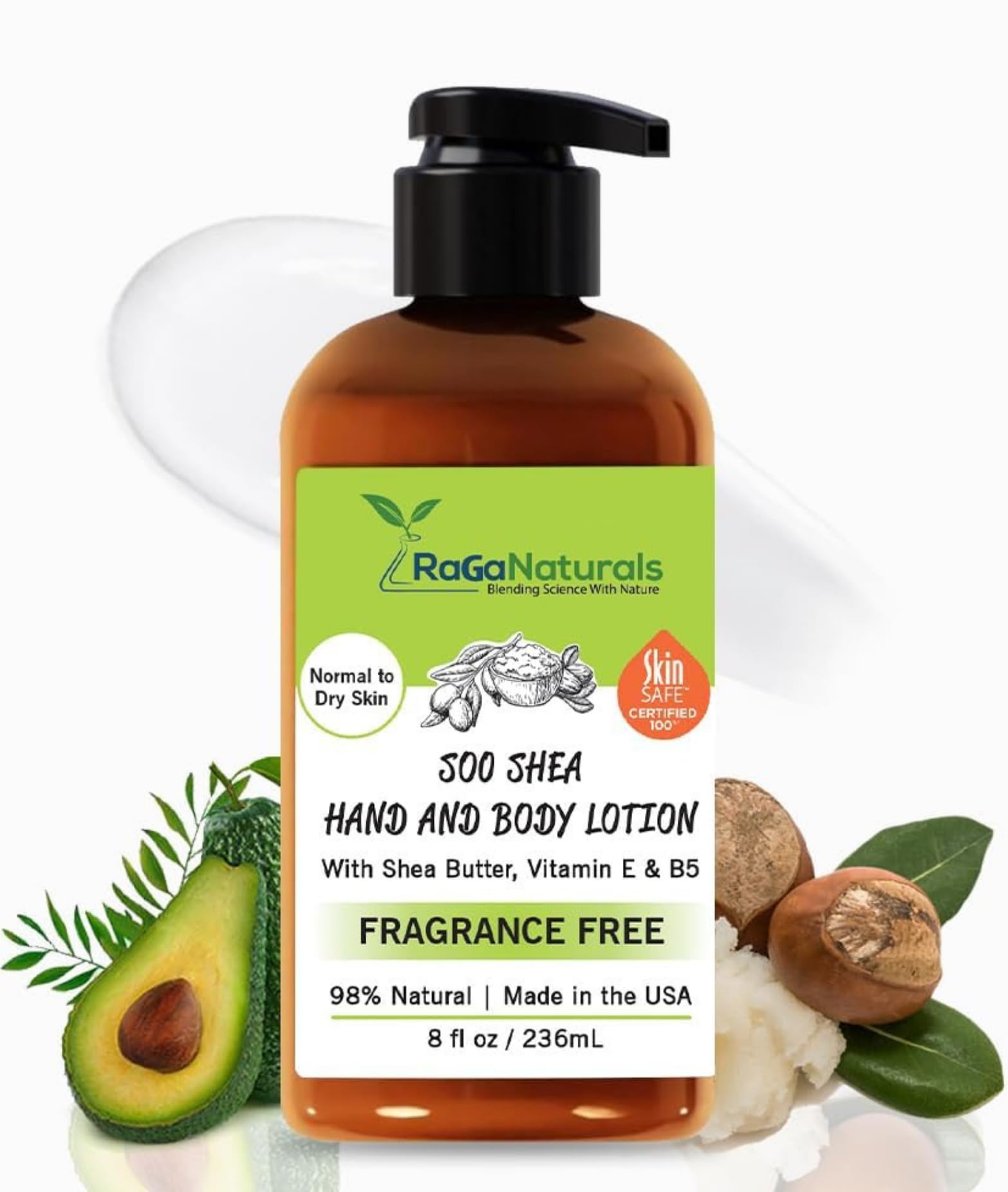 RaGaNaturals unscented lotion bottle demonstrates fragrance-free hydration for dry skin.