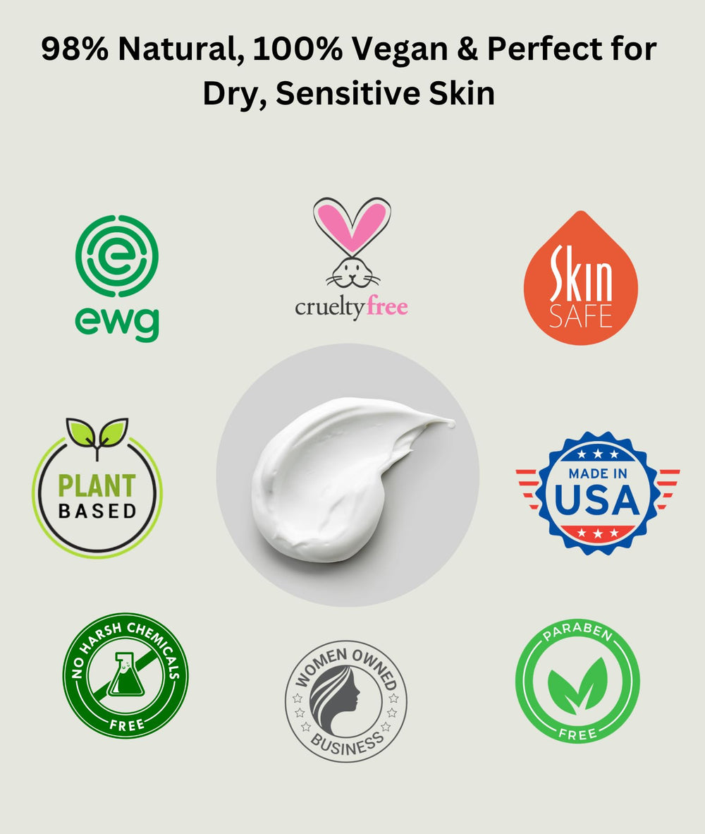 RaGaNaturals unscented lotion on the face demonstrates versatile moisturizer for sensitive areas.