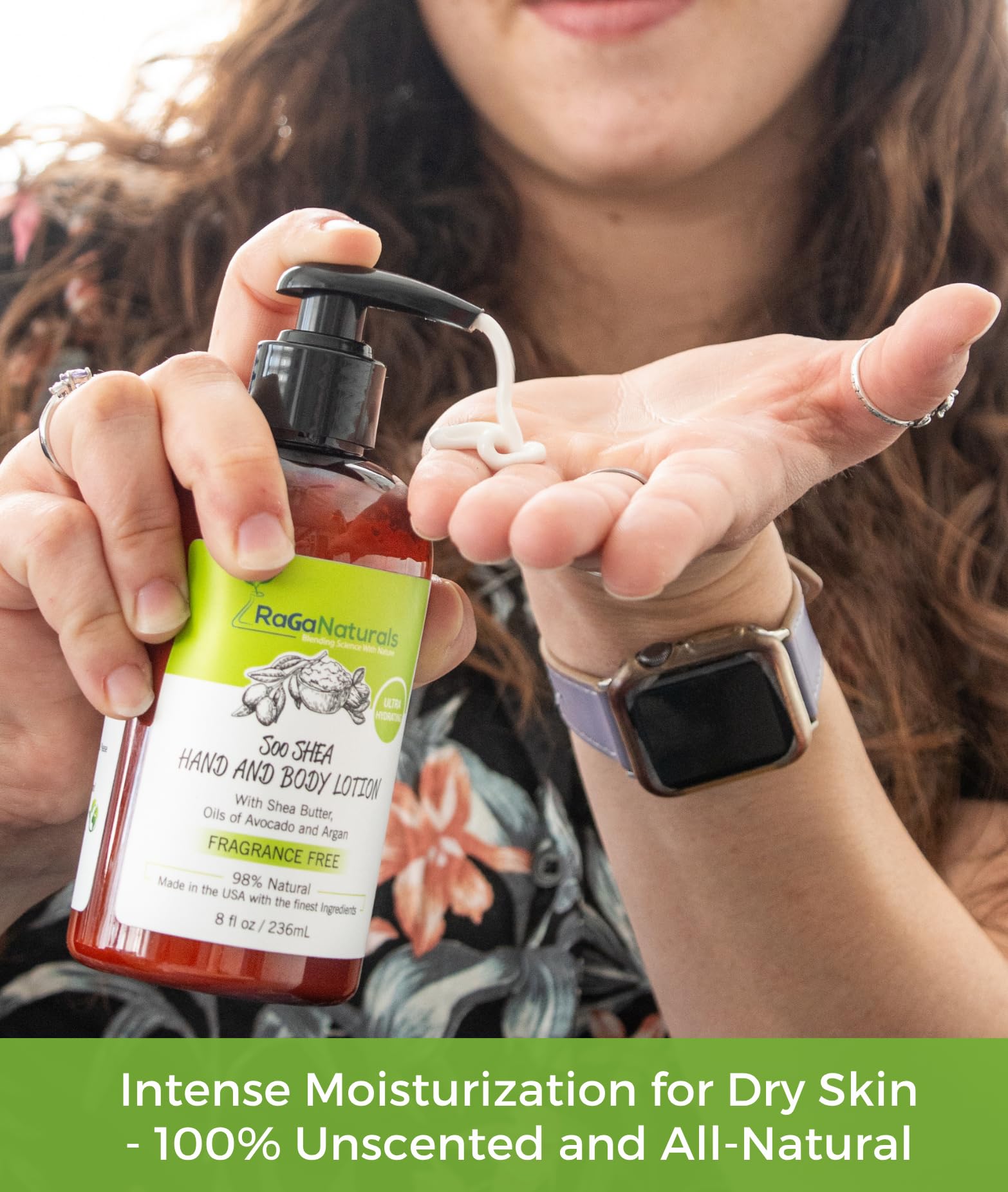 RaGaNaturals unscented lotion swatch shows a non-greasy, quick-absorbing texture.