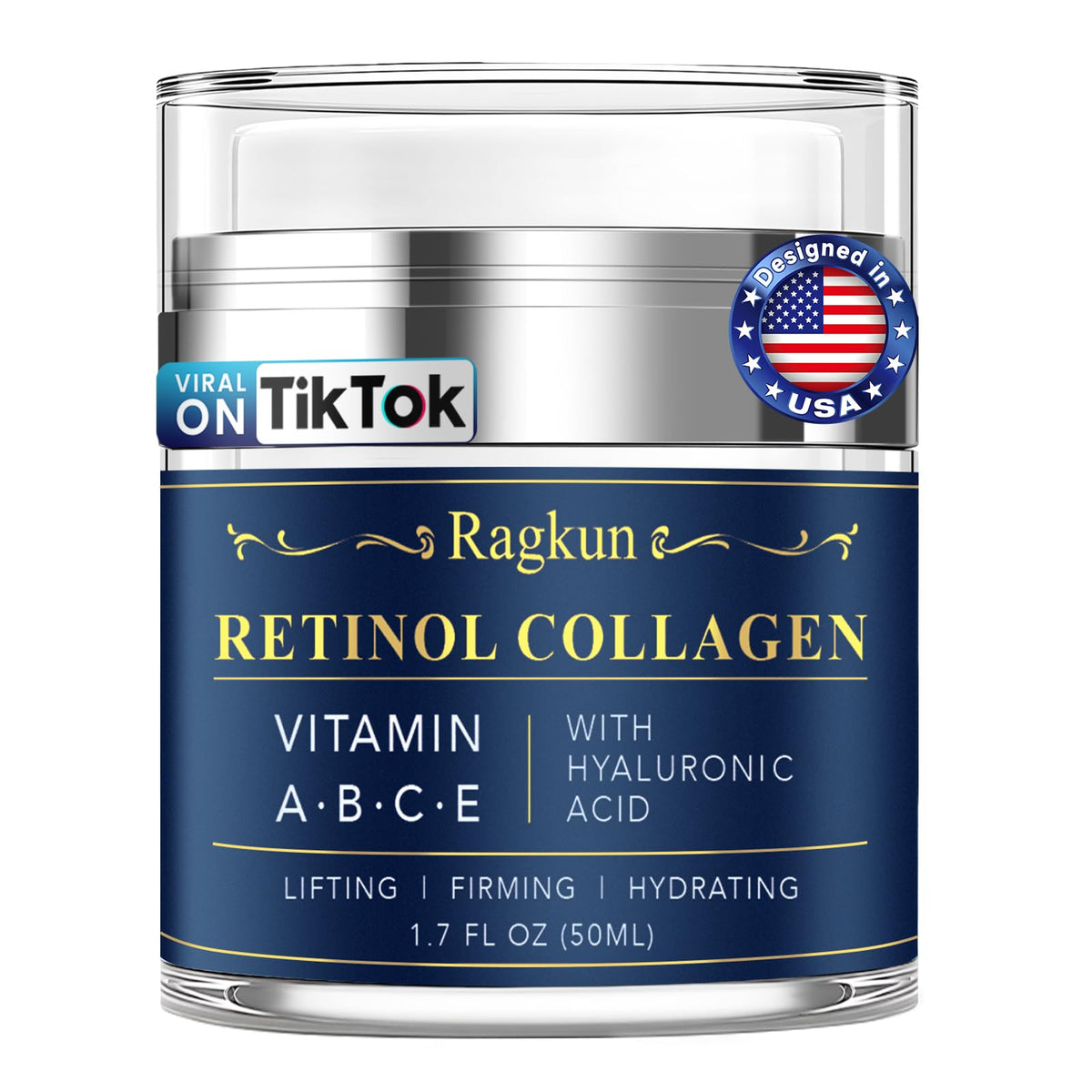 Ragkun Retinol Cream bottle closeup highlights anti-aging hydration.