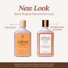 Rahua Enchanted Island Shampoo packaging emphasizes sulfate-free, sustainable vegan care.