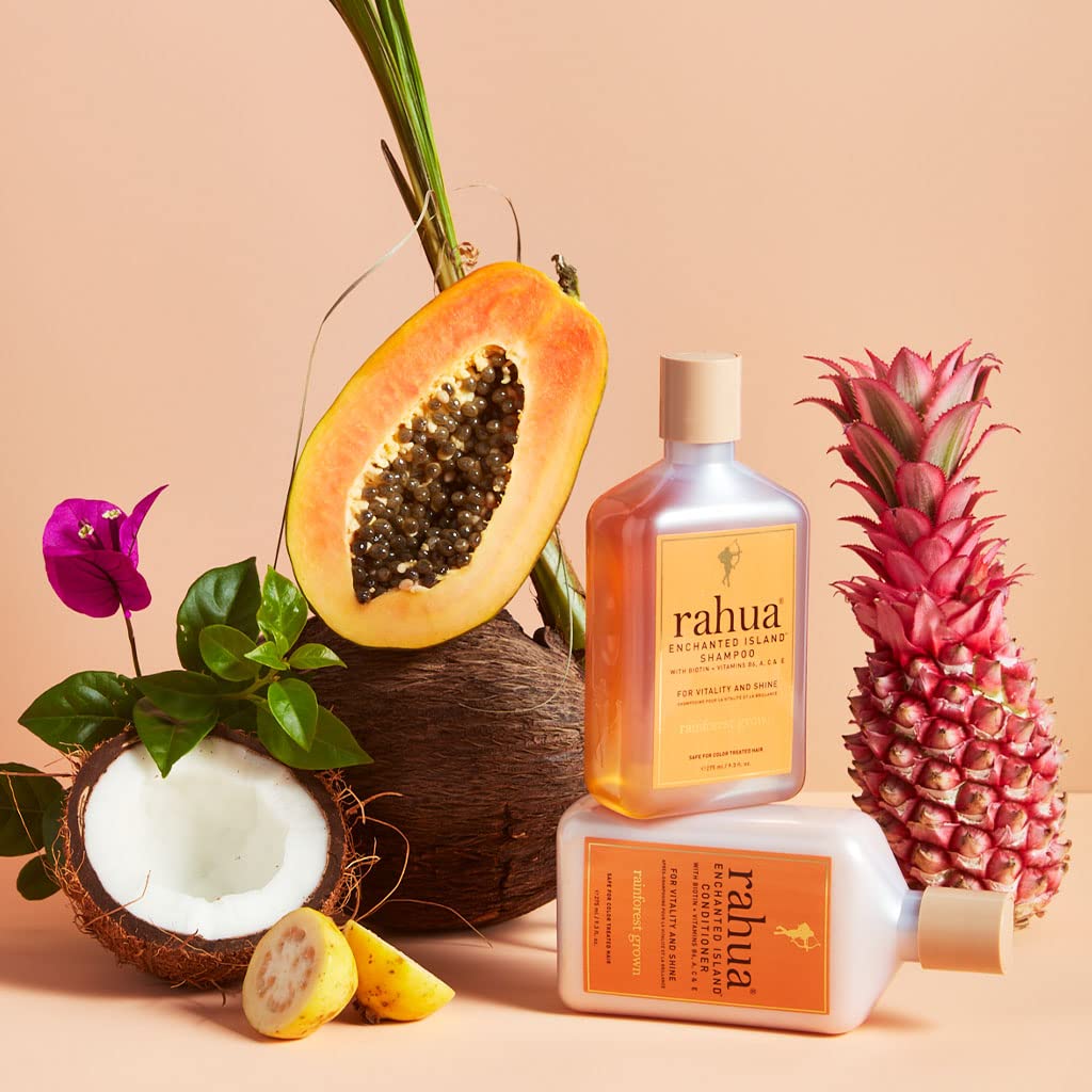Rahua ingredients closeup showcases plant-based botanicals for hair health.