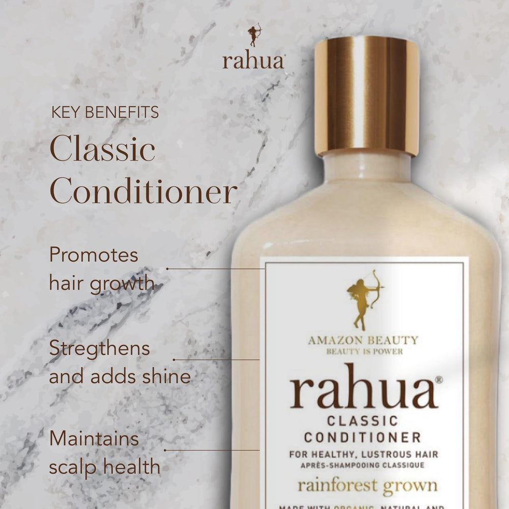 Rahua omega-9 oil drop emphasizes nourishing conditioning properties.