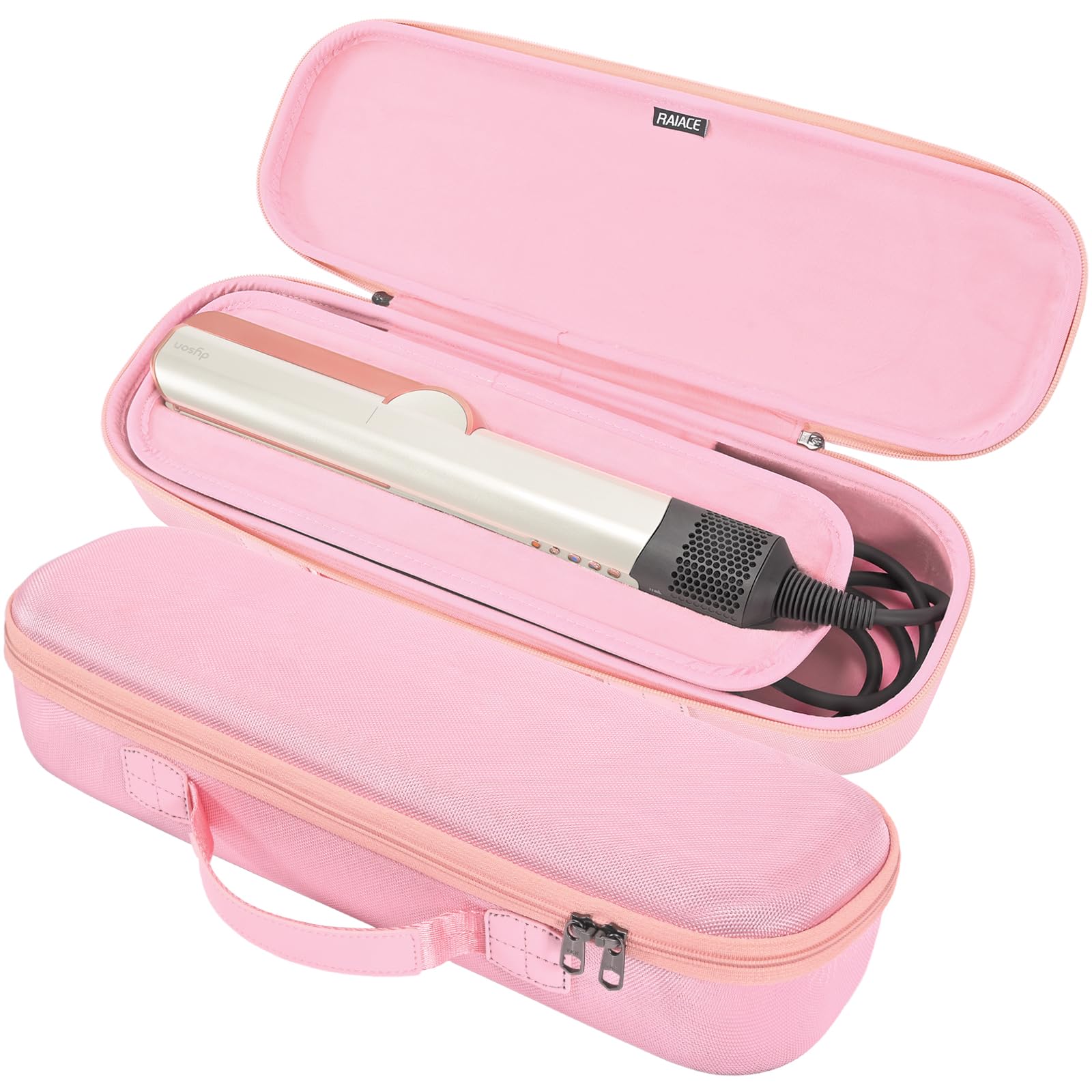 RAIACE Dyson Airstrait hard case pink front view protects your straightener on the go.