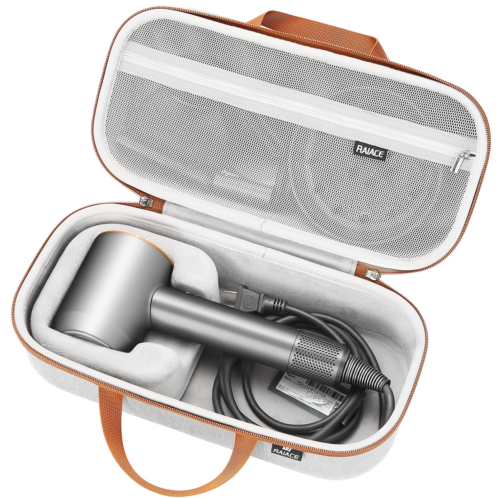 RAIACE hard storage case fits Dyson hair dryer for secure travel.