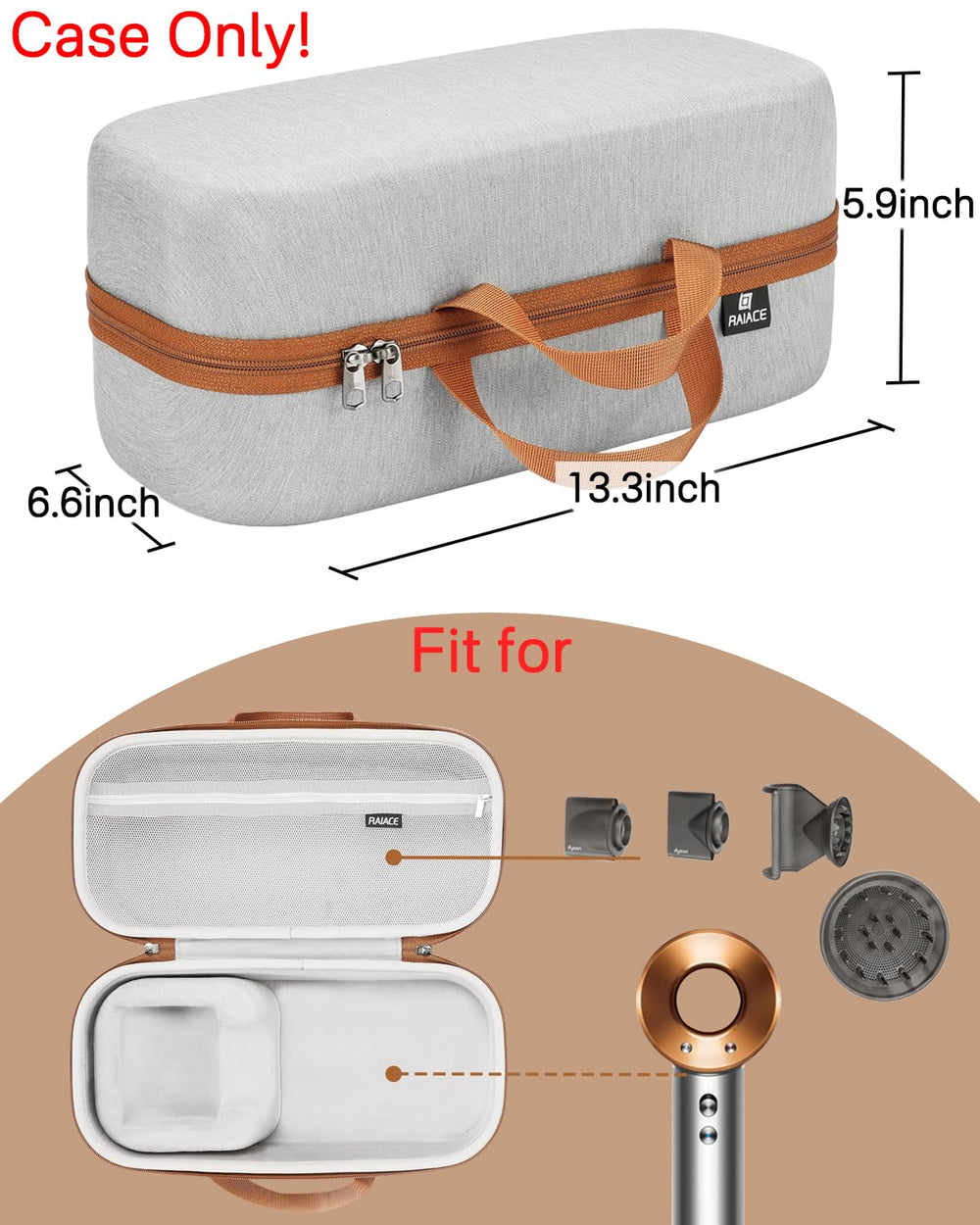 RAIACE interior with soft fabric protects Dyson accessories during transport.