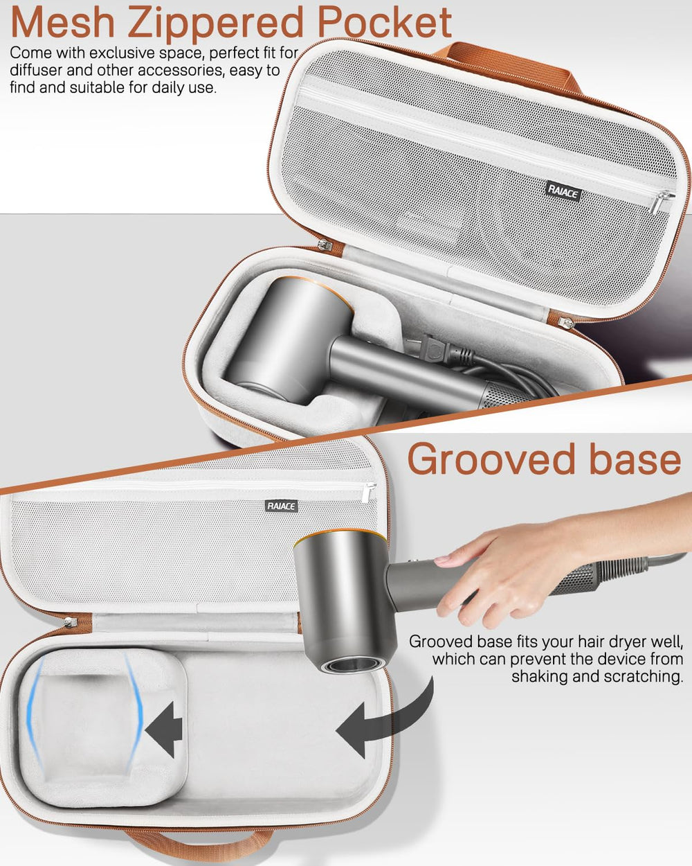 RAIACE case features a durable YKK zipper for smooth opening.