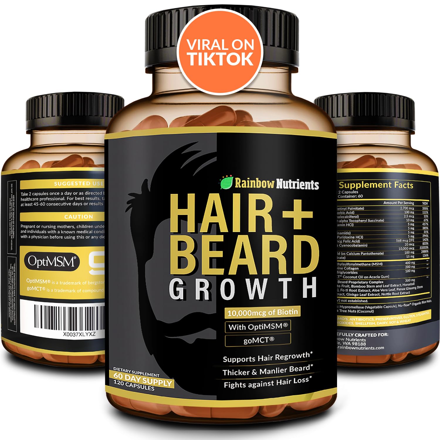 Rainbow Nutrients hair-beard growth bottle supports fuller, healthier strands.