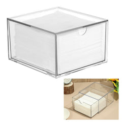 Rainmae disposable face towel holder top view shows compact vanity storage for XL towels