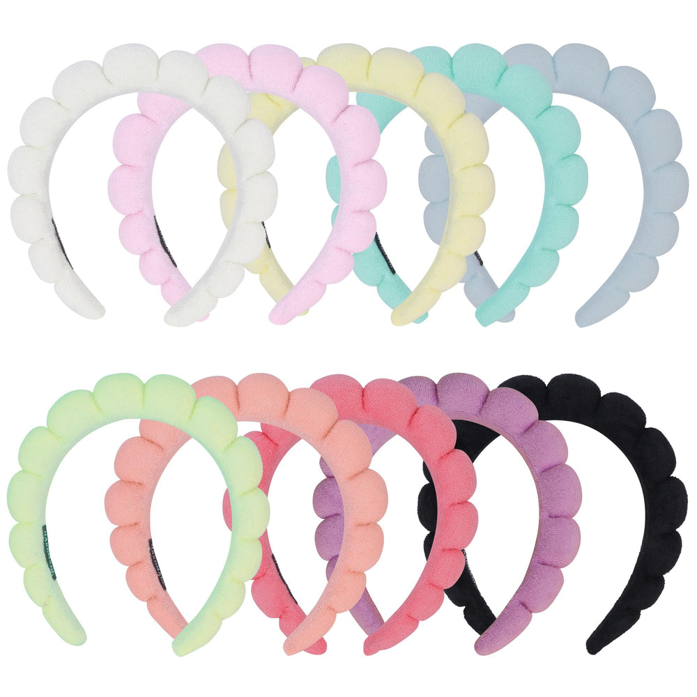 RAISEY spa headband multicolor pack close-up showing soft terry cloth for skincare