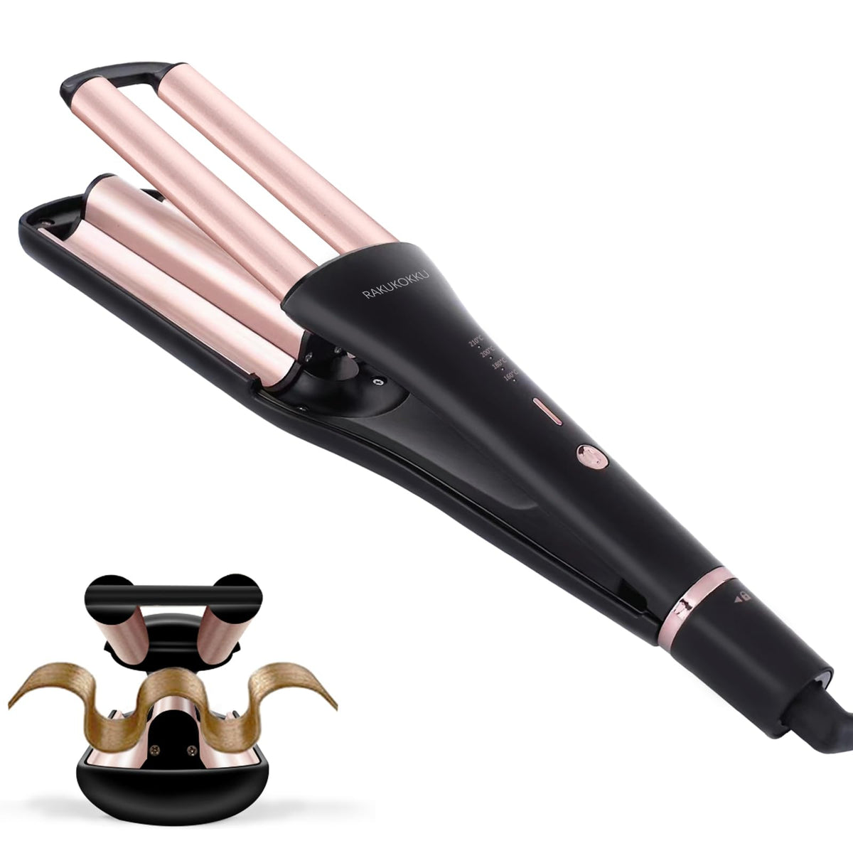 RAKUKOKKU 4-in-1 crimper with adjustable barrel creates customizable waves.