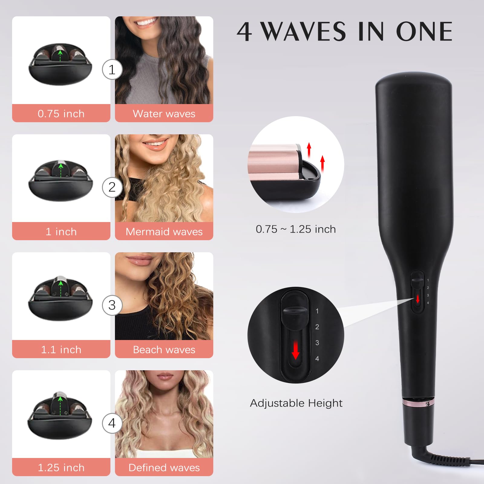 RAKUKOKKU ceramic-tourmaline coating promotes smooth, frizz-free waves.