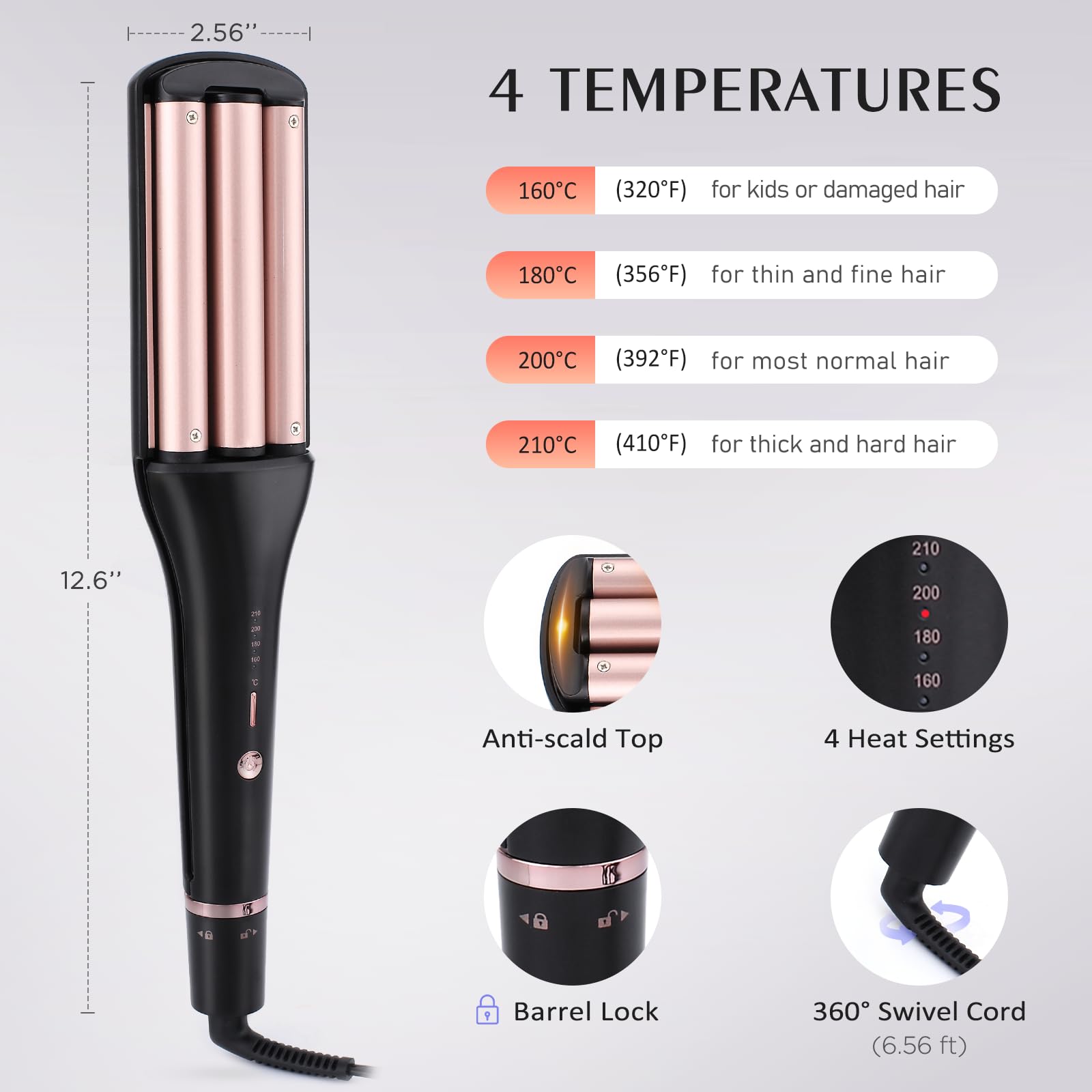 RAKUKOKKU open-barrel design reduces heat buildup for safer styling.
