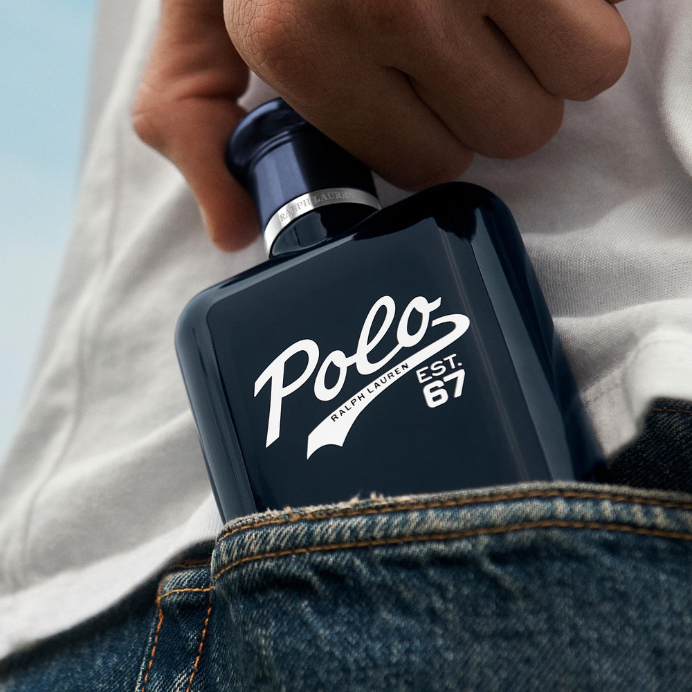 Polo 67 spray on hand from Ralph Lauren Fragrances demonstrates portable freshness for on-the-go use
