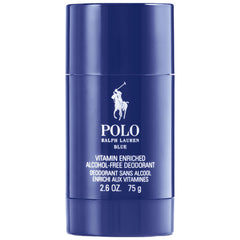 Ralph Lauren Polo Blue deodorant stick outer packaging showcases sleek design for daily confidence.