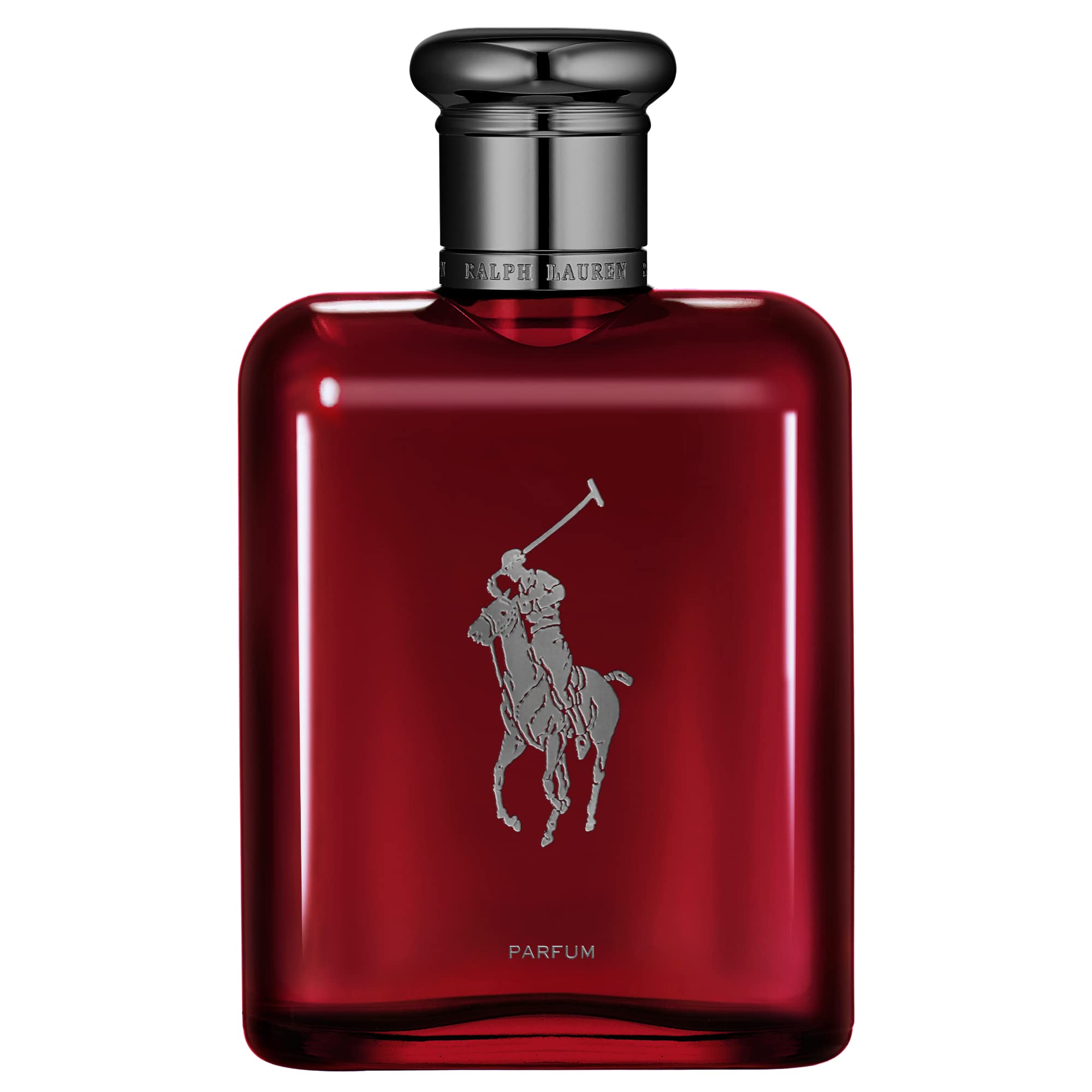 Ralph Lauren Polo Red Parfum bottle closeup highlights premium craftsmanship for lasting impressions.