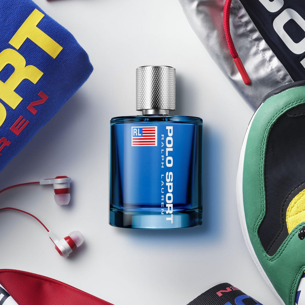 Polo Sport bottle close-up highlighting woody oakmoss note