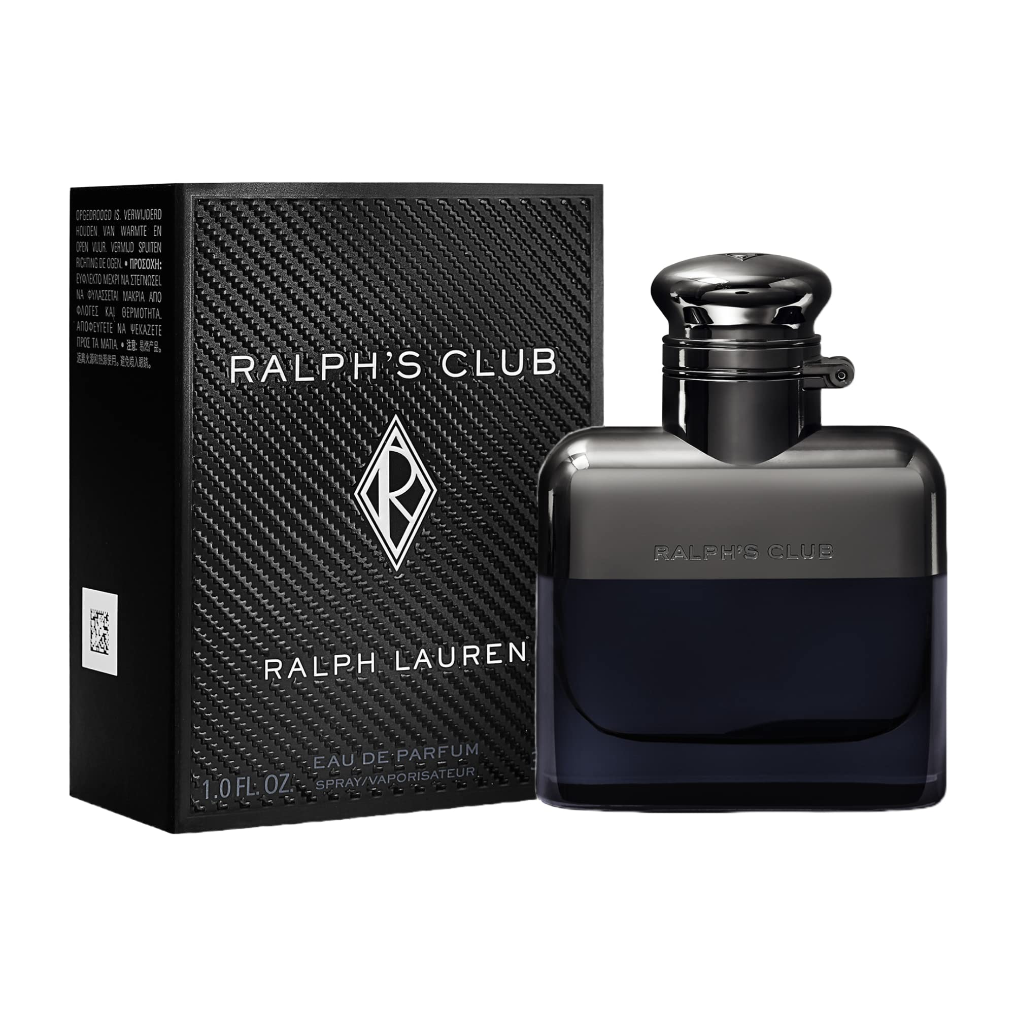 Ralph's Club packaging closeup with gunmetal cap conveys premium look.