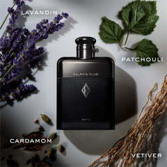 Ralph's Club vetiver and patchouli notes detail hints at a woody amber mood