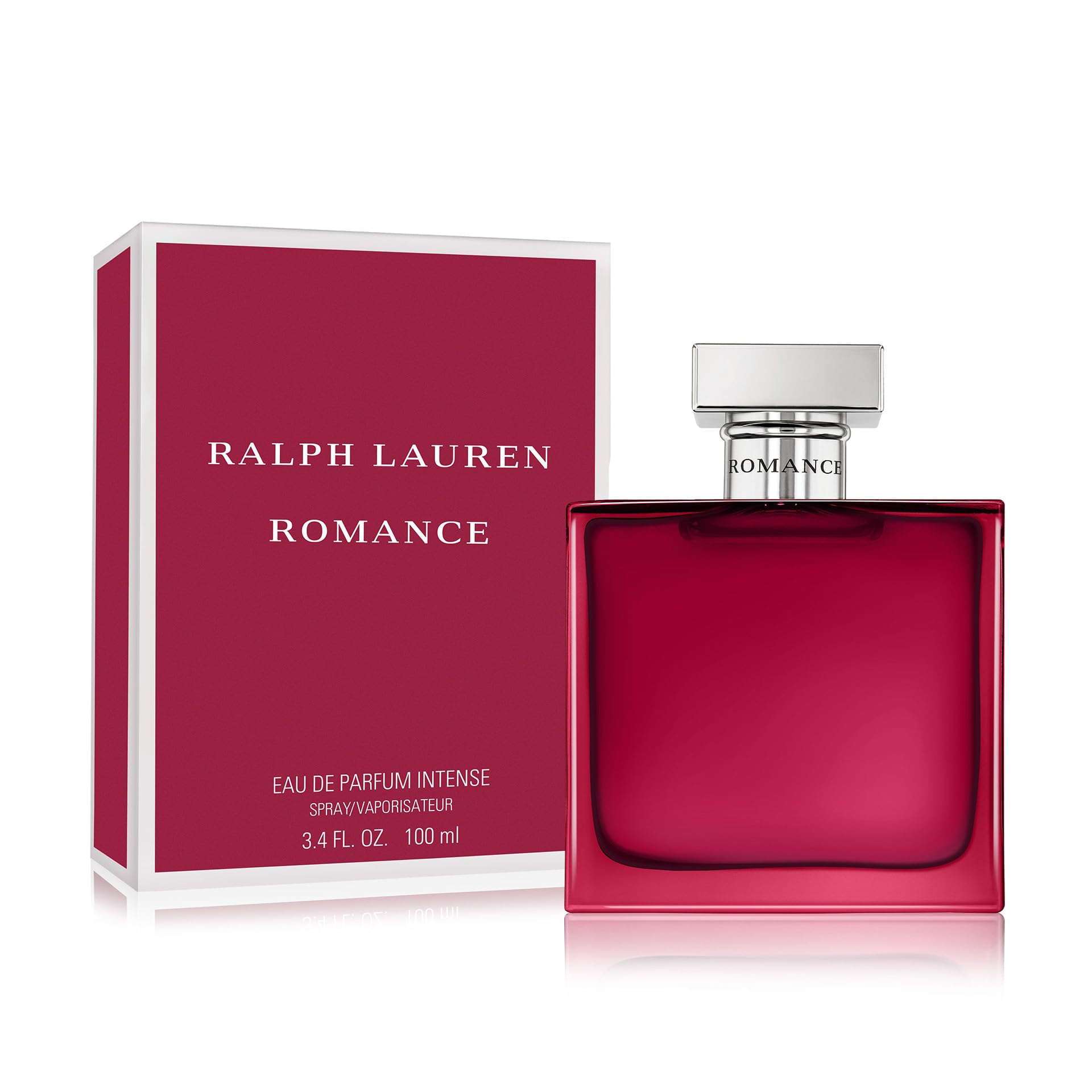 Ralph Lauren Romance Intense 3.4 oz bottle on vanity for daily rituals.