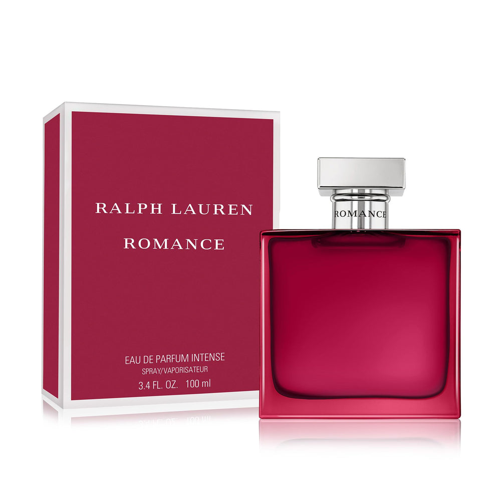 Ralph Lauren Romance Intense 3.4 oz bottle on vanity for daily rituals.