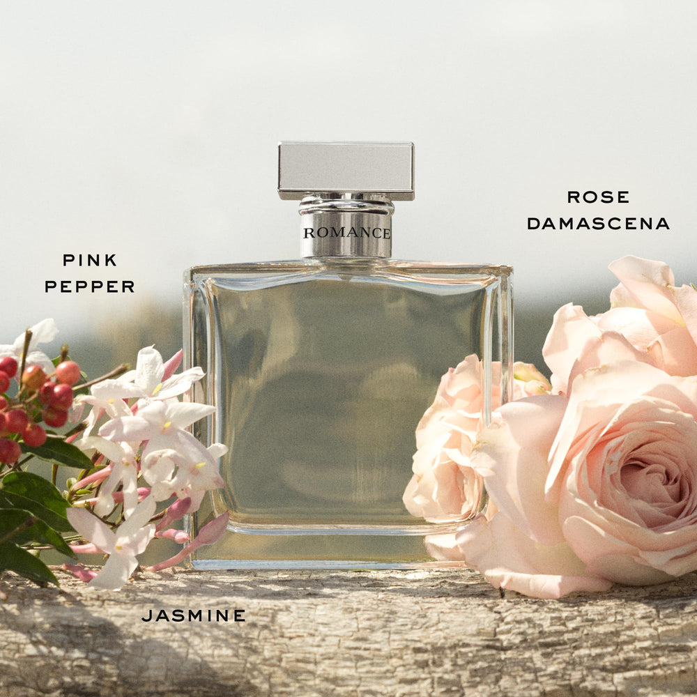 Ralph Lauren Romance Rose Damascena bloom emphasizes luxurious floral character.