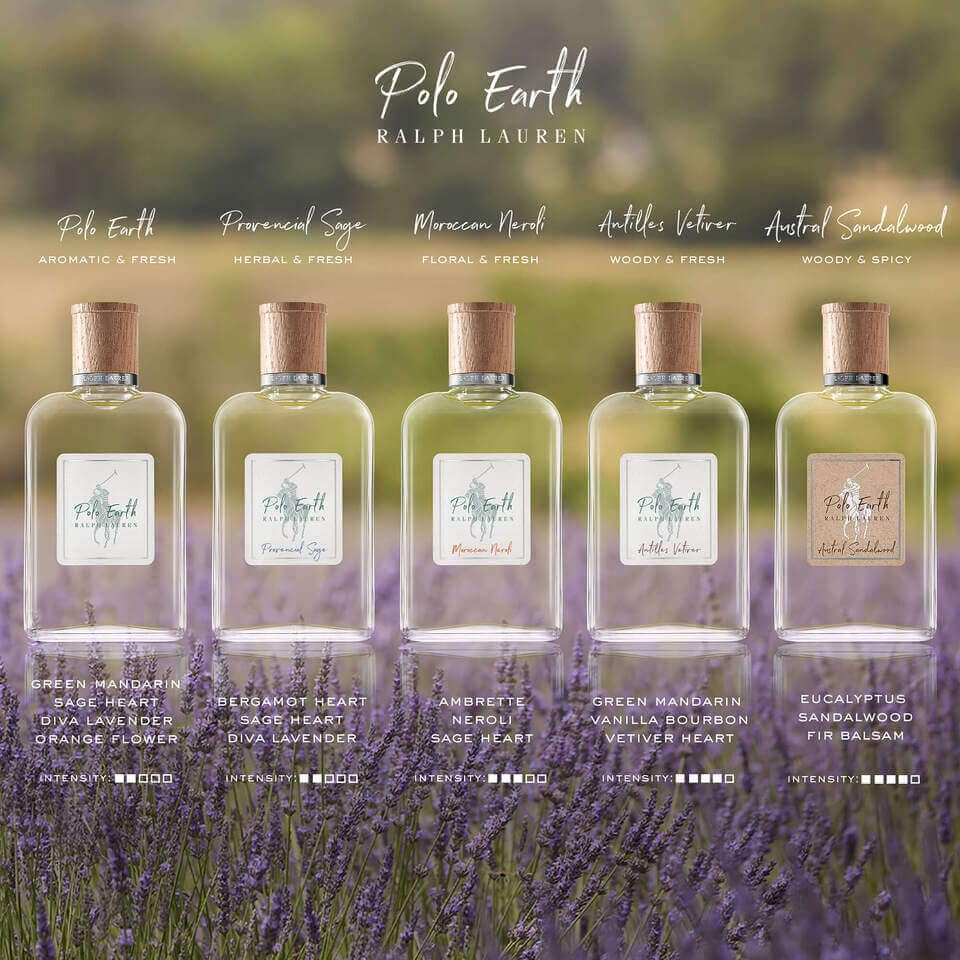 Ralph Lauren Polo Earth EDP bottle side angle showcases woody elegance for daytime wear.