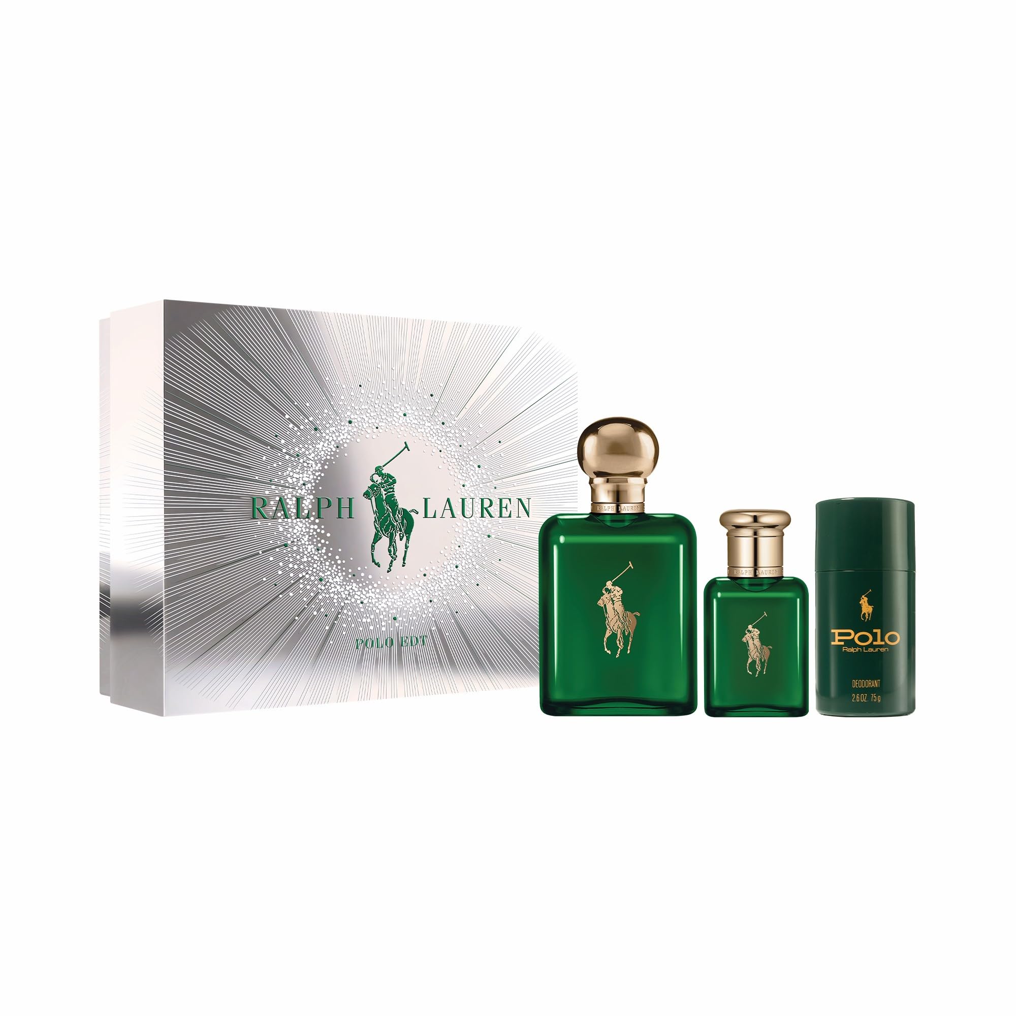 Ralph Lauren Polo Eau de Toilette bottle offers a crisp, timeless scent for daily wear.