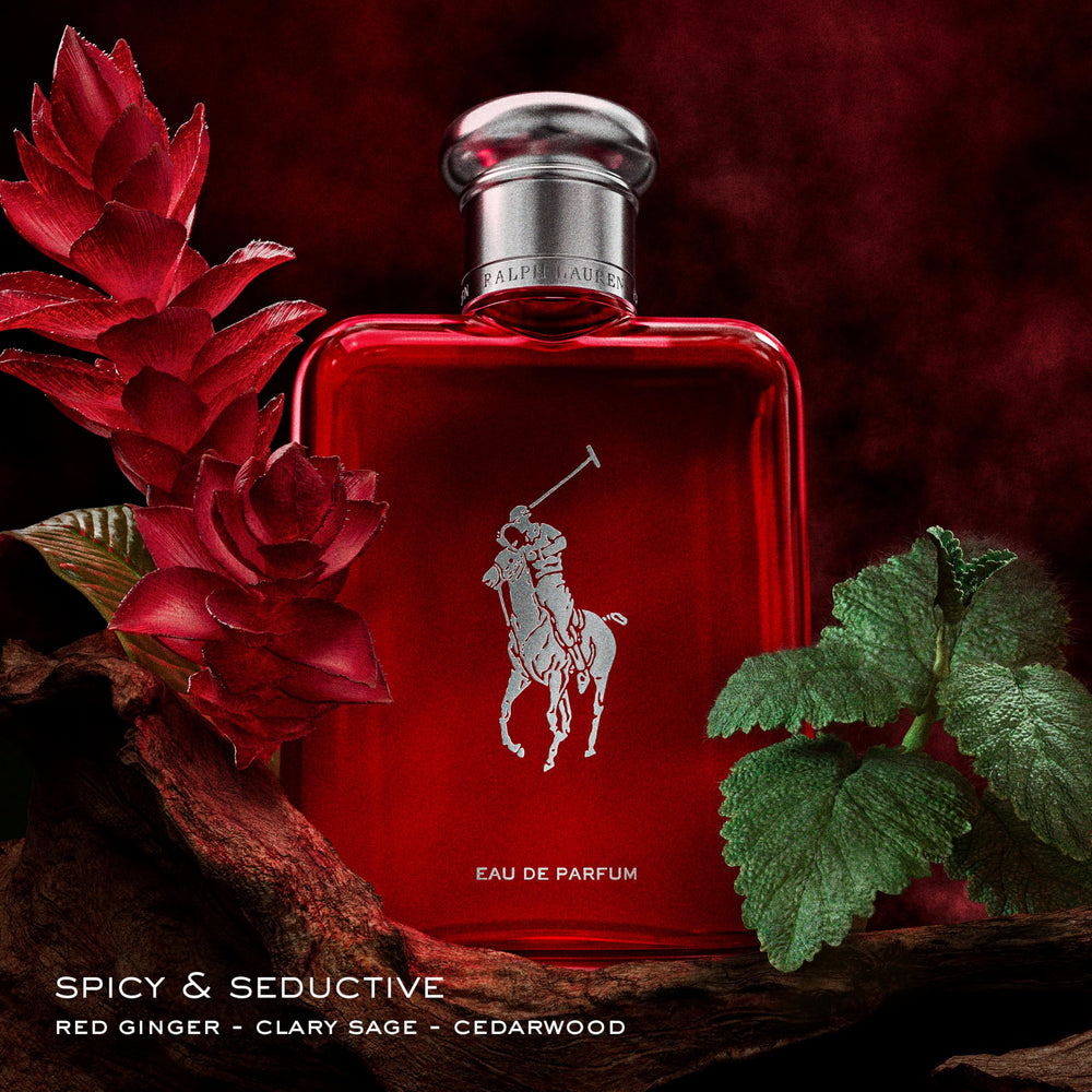 Ralph Lauren Polo Red chrome cap detail, premium packaging ideal for gifting.