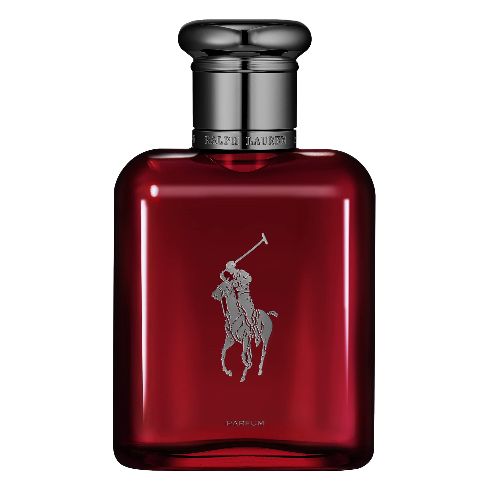 Ralph Lauren Polo Red Parfum bottle close-up shows bold amber-woody profile for confident wear
