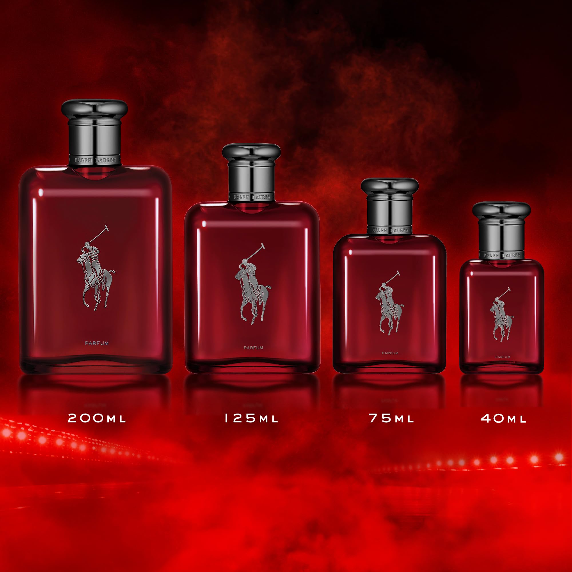 Ralph Lauren Polo Red Parfum crimson branding visual evokes luxury