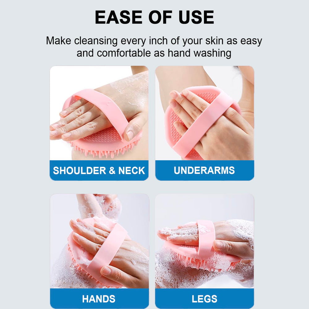 RamPula silicone body scrubber ergonomic handle provides a secure grip during cleansing.