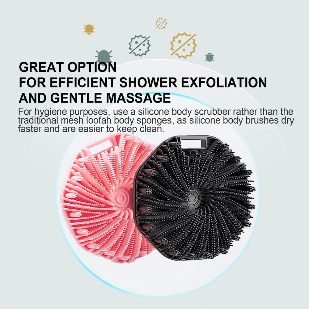RamPula silicone body scrubber with hanging hole for quick drying after use.