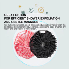 RamPula silicone body scrubber with hanging hole for quick drying after use.