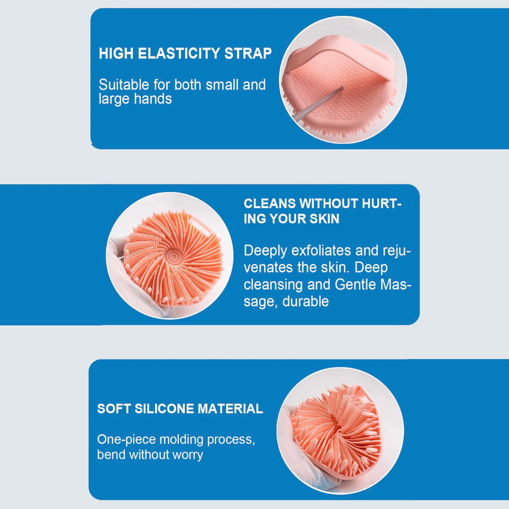 RamPula silicone body scrubber non-slip grip ensures secure use in wet showers.