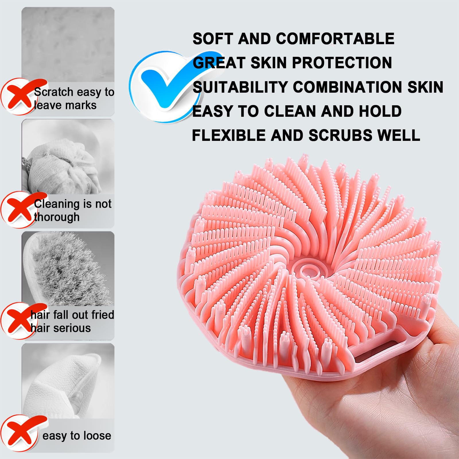RamPula silicone body scrubber creates rich foam for luxurious shower lather.