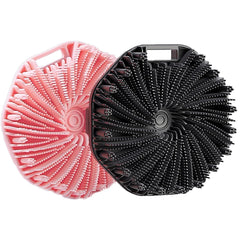 RamPula silicone body scrubber close-up shows soft-bristles for gentle exfoliation.