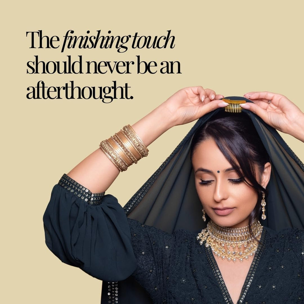 Rani Pins in-use hair clip securing dupatta during windy commute
