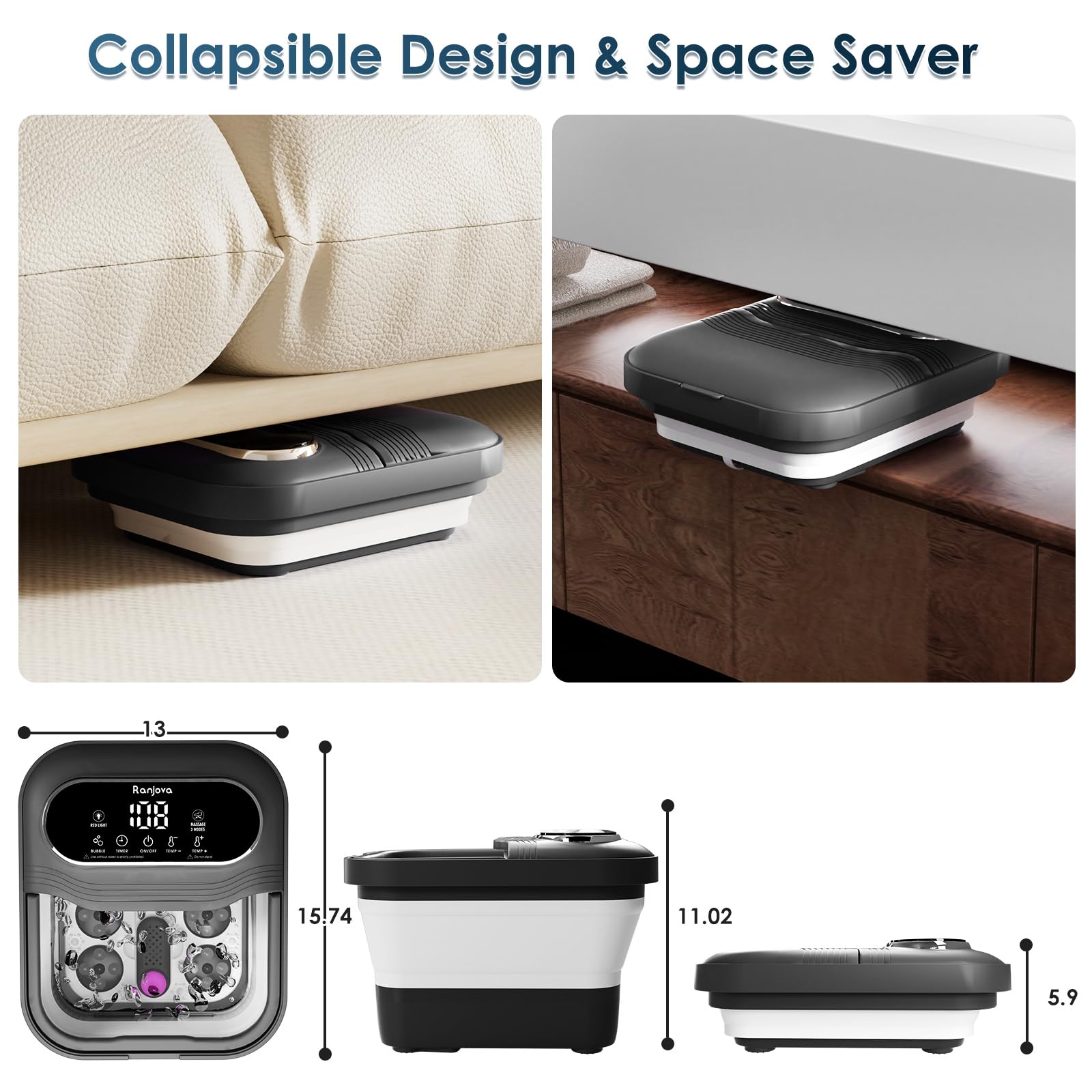 Ranjova bubble jet massage and timer support customizable soaking sessions.