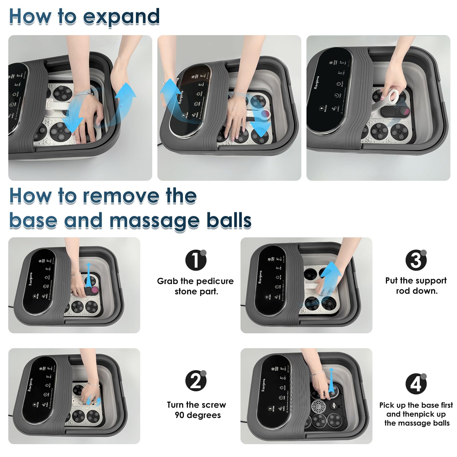 Ranjova foot bath includes drain hole for effortless water emptying.