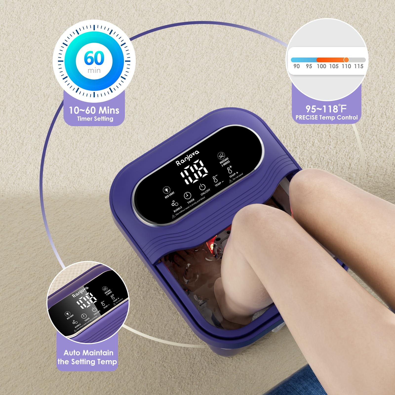 Ranjova foot spa blue heat and bubble jets for spa-like relaxation