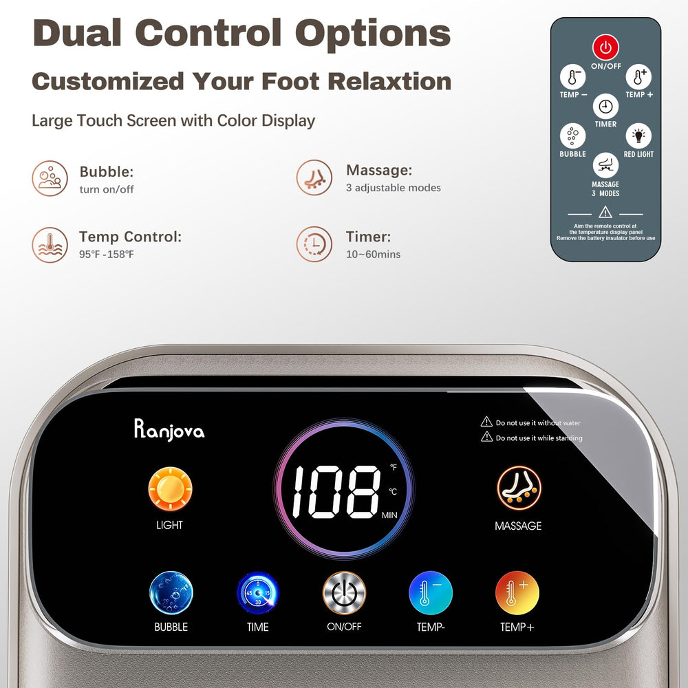 Ranjova Foot Spa heat and bubble feature for relaxing soothing foot massage at home.